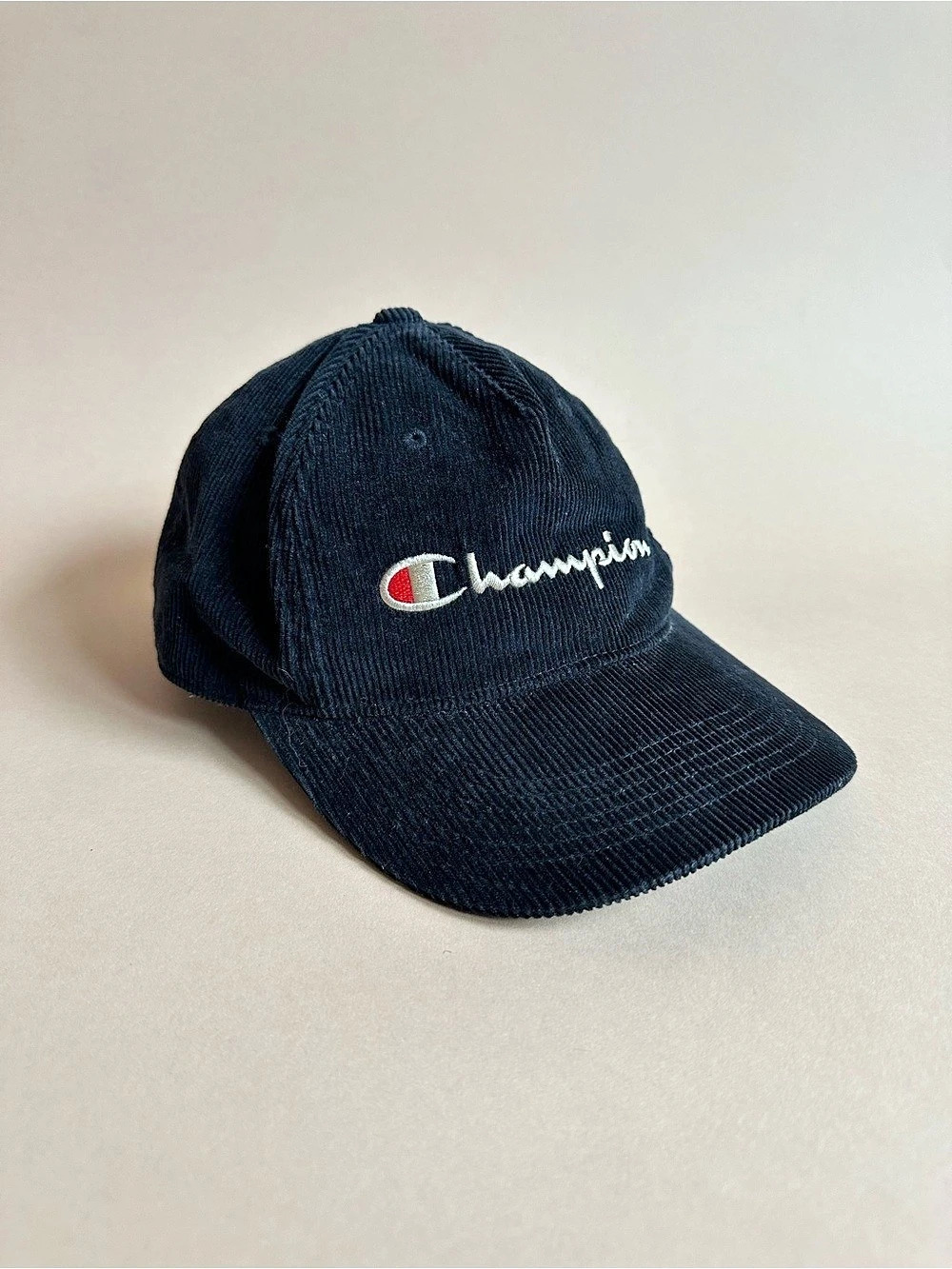 Champion Black Corduroy Dad Hat Script Logo Adjustable Strap back